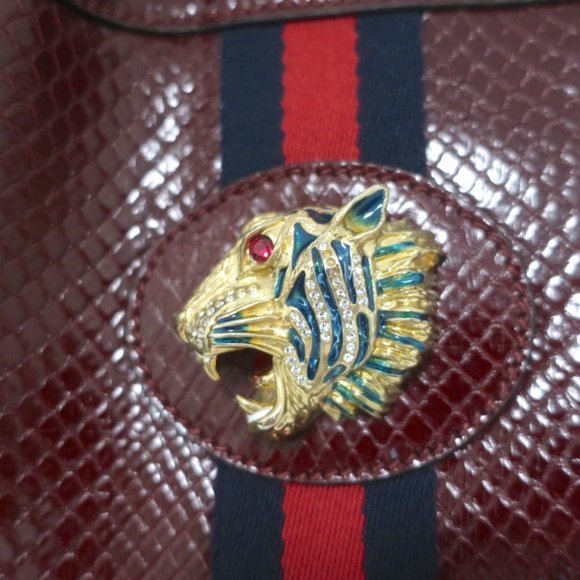 GUCCI RAJAH PYTHON MAXI TOTE BORDEAUX CHAIN STRAP SHOULDER BAG - Picture 4 of 15